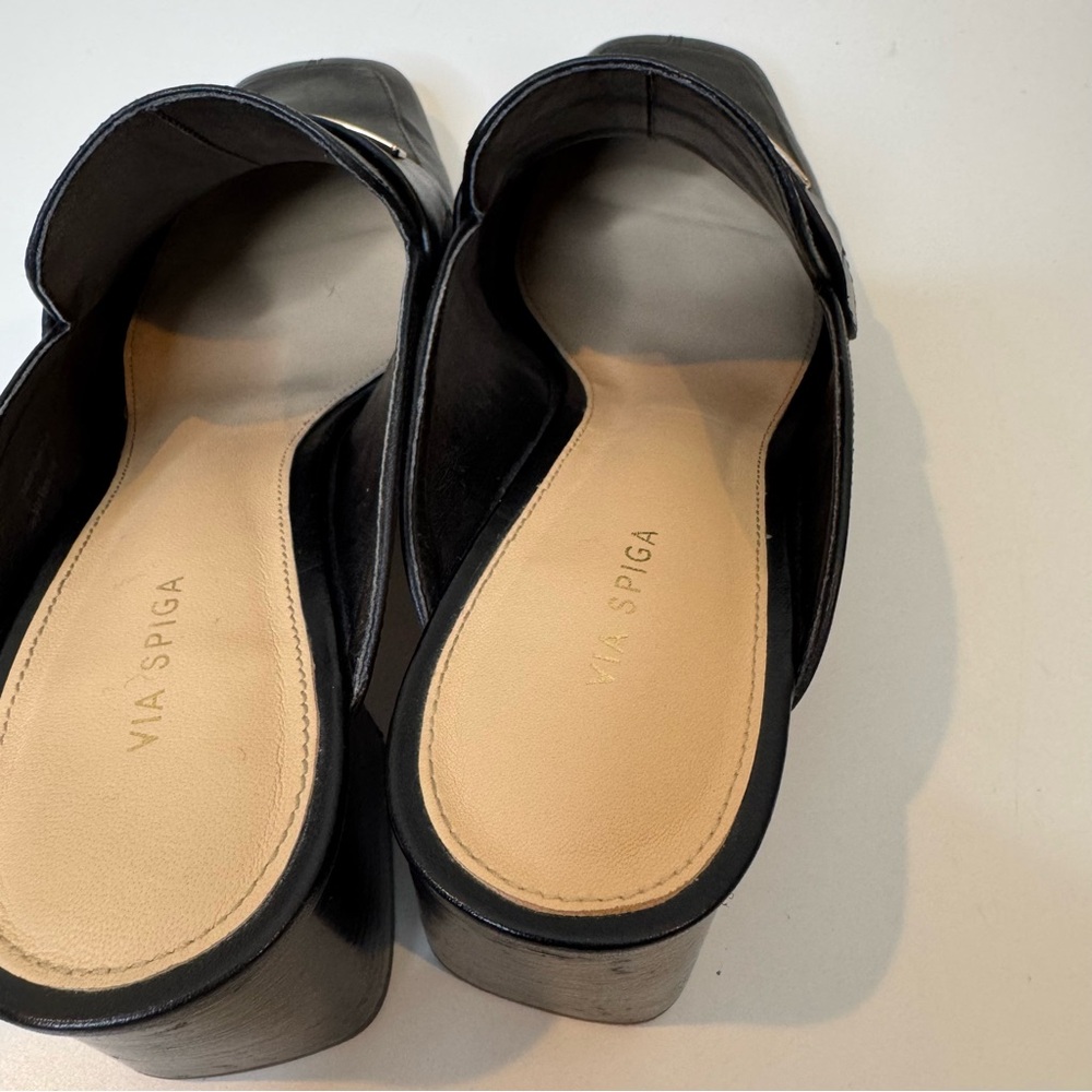 VIA SPIGA BRIN LEATHER LOAFER MULE BLOCK HEEL SLIP 7.5 - Picture 10 of 10